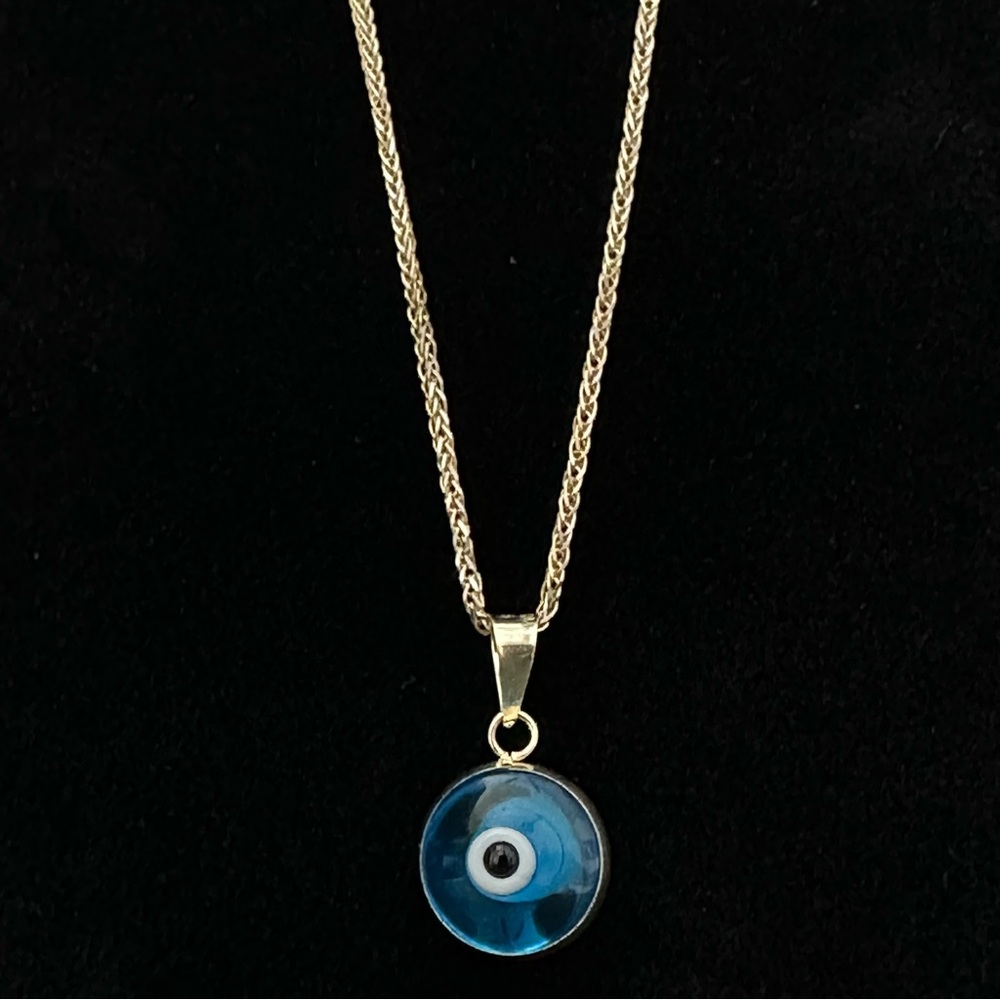 18”14K Gold Spiga Solid Chain & 14K Gold evil eye beaded pendant. ( 2 piece) - Picture 8 of 17